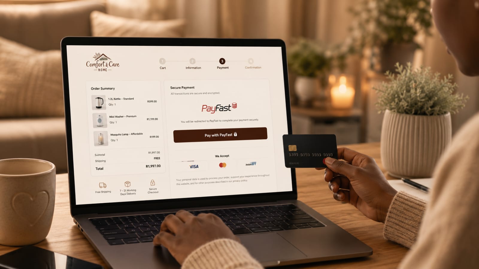 Customer completing a Comfort and Care Home online purchase