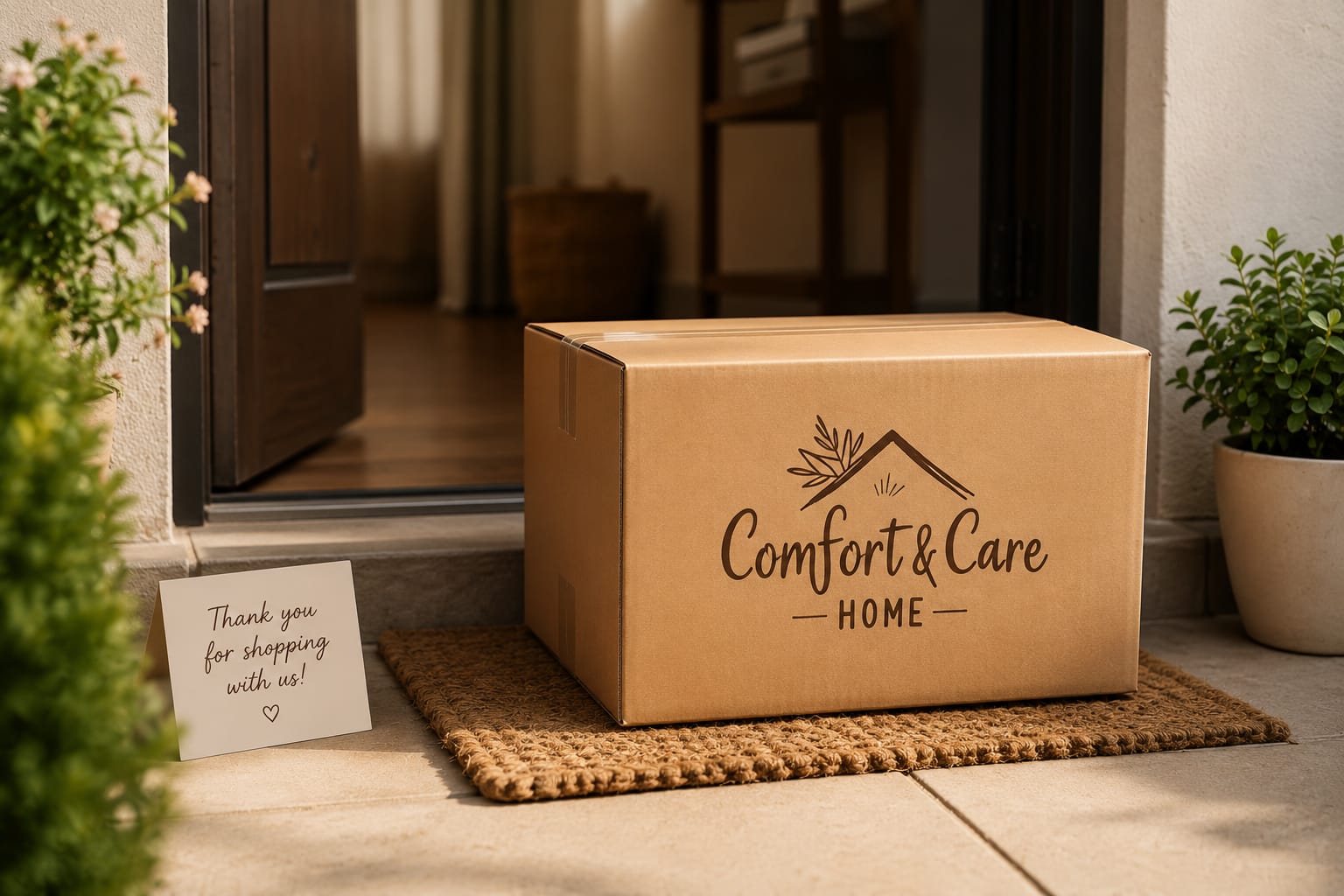 Comfort and Care Home delivery box prepared for shipping